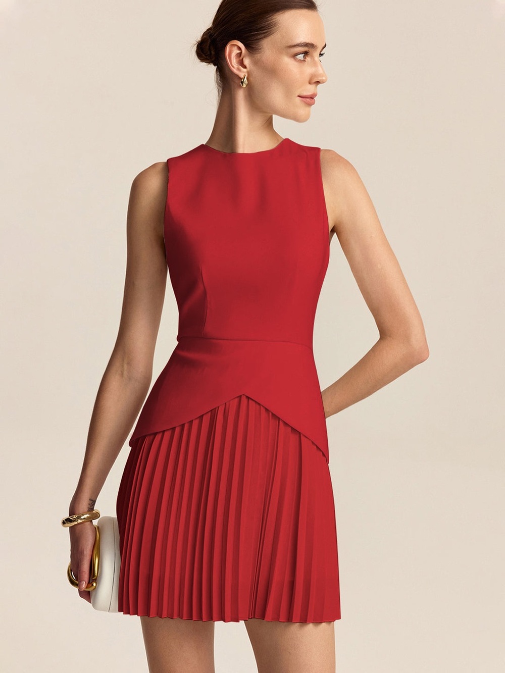 Pleated Hem Mock Neck Mini Dress